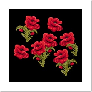 Floral Red Roses Green Leafs Floral Patterned Posters and Art